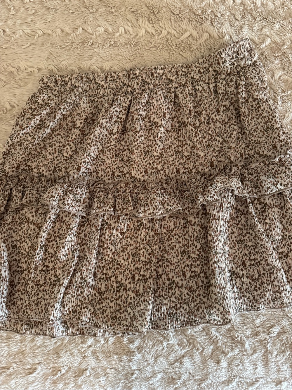 Paper Crane Cream and Brown Floral Ruffle Mini Skirt